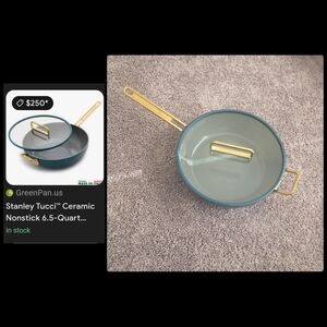 GreenPan Stanley Tucci 6.5 Qt Venetian Teal Ceramic Nonstick Essential Pan